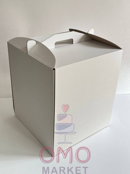 Коробка для торта біла із мікрогофри з квадратним вікном, 300*300*400мм 303040 фото